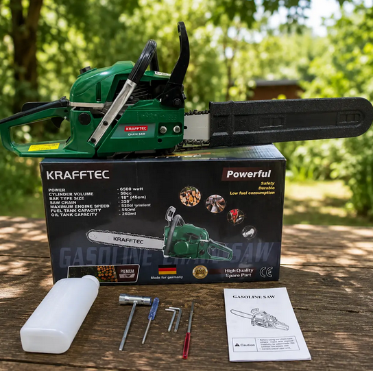 Бензопила ланцюгова KRAFFTEC 6500 Вт 45 см 58 см³ 7 к.с. 9500 об/хв професійна - Фото 4 Бензопила ланцюгова KRAFFTEC 6500 Вт 45 см 58 см³ 7 к.с. 9500 об/хв професійна - зображення 4