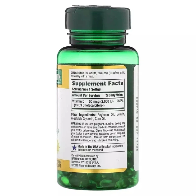 Вітамін D3 швидкого вивільнення, 2000 МО, 50 мкг, Vitamin D, Nature's Bounty, 150 гелевих капсул - зображення 2