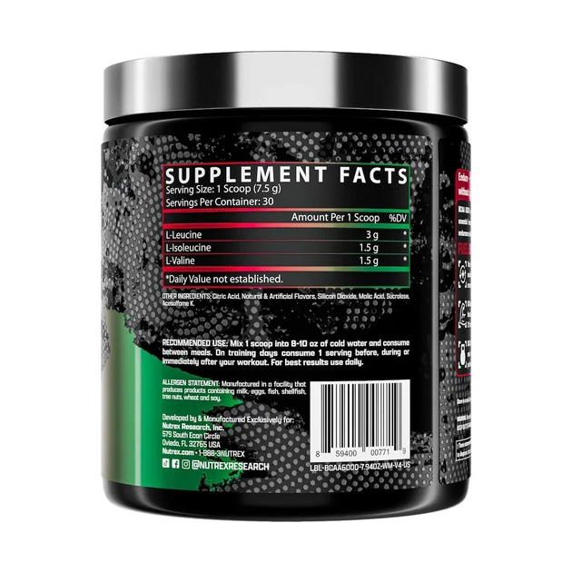 BCAA аминокислоты BCAA 6000 Nutrex, арбуз, 237 г - Фото 3 BCAA аминокислоты BCAA 6000 Nutrex, арбуз, 237 г - изображение 3
