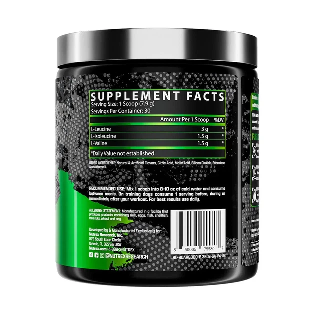 BCAA аминокислоты BCAA 6000 Nutrex, зеленое яблоко, 237 г - Фото 3 BCAA аминокислоты BCAA 6000 Nutrex, зеленое яблоко, 237 г - изображение 3
