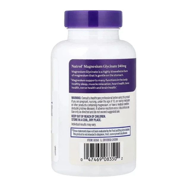 Магний глицинат высокой абсорбции, 240 мг, Magnesium Glycinate, Natrol, 60 капсул - изображение 3