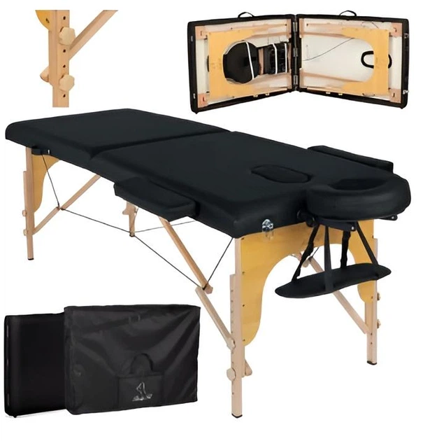 Массажный стол BodyFit 2-секционный 70см деревянный, складной, с аксессуарами, кушетка - Черный - изображение 4