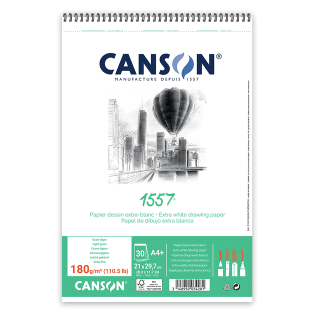 Альбом для рисунка на спирали 1557 А4 (21х29,7см) 180г/м2 30л белый цвет Canson - Фото 1 Альбом для рисунка на спирали 1557 А4 (21х29,7см) 180г/м2 30л белый цвет Canson - изображение 1