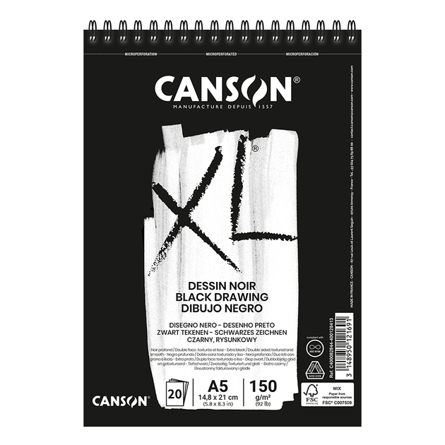 Альбом для эскизов на спирали XL Dessin Black 150г/м2 черный цвет Canson - Фото 1 Альбом для эскизов на спирали XL Dessin Black 150г/м2 черный цвет Canson - изображение 1