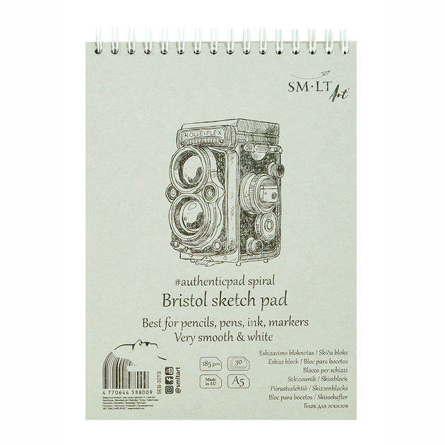 Альбом для ескізів на спіралі А5 AUTHENTIC (Bristol) А5 (14,8х21 см) 185г/м2 30л білий та гладкий папір SM-LT Art - изображение 2