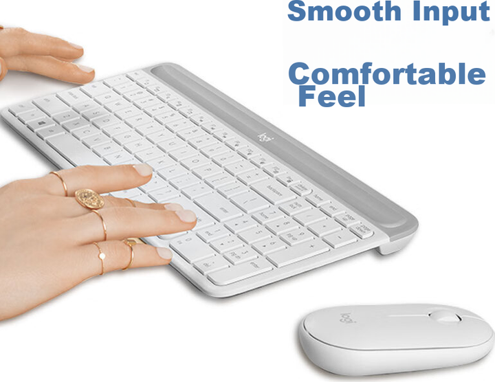 Беспроводная клавиатура и мышь Logitech Fashion Series MK470, ультратонкий, полноразмерный, цвет «Пионовый белый», с беспроводным приемником 2,4 ГГц. - изображение 2
