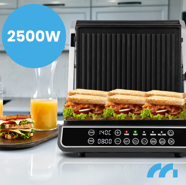 Електрогриль притискний MalTec SM5000W-PRO 2200 Вт контактний гриль-прес чорний зі сріблястим - Фото 5 Електрогриль притискний MalTec SM5000W-PRO 2200 Вт контактний гриль-прес чорний зі сріблястим - изображение 5