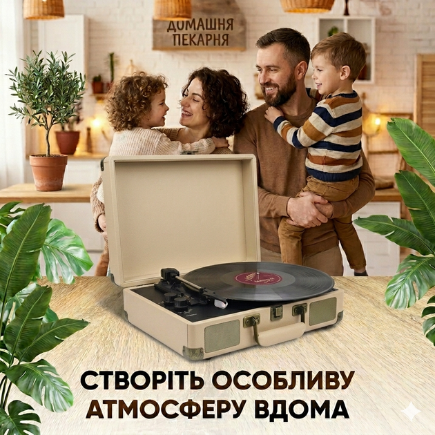 Проигрыватель винила виниловых пластинок ретро аудиосистема с Bluetooth колонкой патефон виниловый беспроводной Beige - Фото 3 Проигрыватель винила виниловых пластинок ретро аудиосистема с Bluetooth колонкой патефон виниловый беспроводной Beige - изображение 3