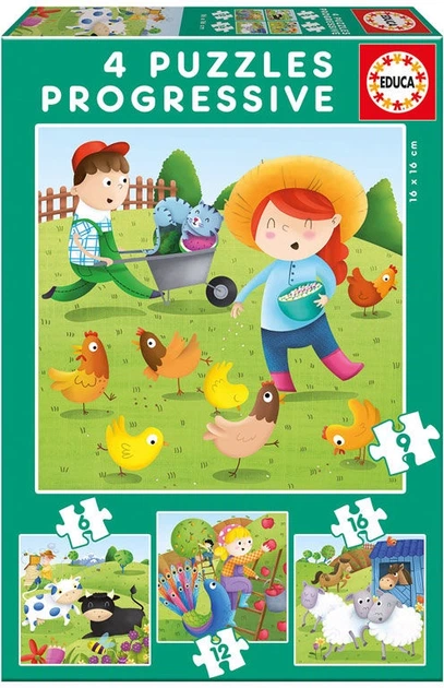 Puzzle Educa Borras Progresivo Animales de la Granja 6 / 9 / 12 / 16 elementów (8412668171459) - Zdjęcie 1 Puzzle Educa Borras Progresivo Animales de la Granja 6 / 9 / 12 / 16 elementów (8412668171459) - obraz 1
