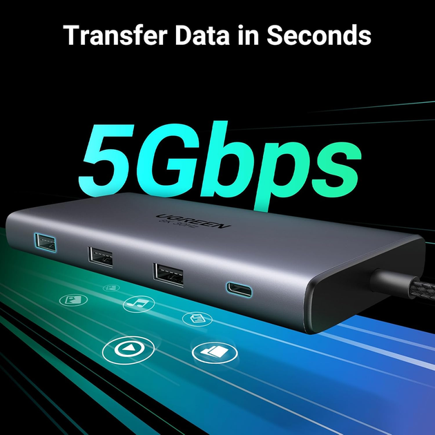 Usb Hub Док-станція UGREEN Revodok Pro 210 USB-C 10-в-1, Dual HDMI 4K 60Hz, 8K, PD 100W, Ethernet - зображення 7