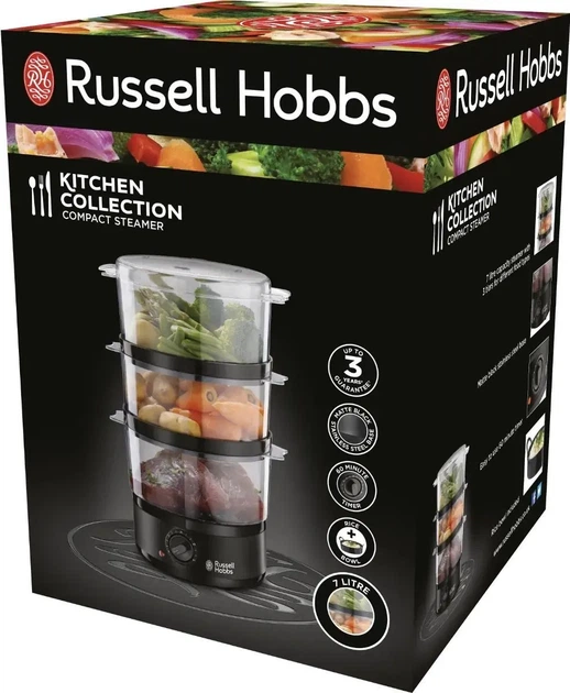 Пароварка Russell Hobbs Kitchen Collection 400Вт, чаша-2.3/3.3л, резервуар для води -0.5л, механічне (00108817) - изображение 6