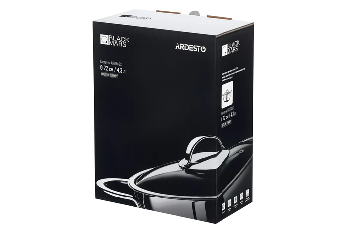 Каструля Ardesto Black Mars зі скляною кришкою нержавіюча сталь 4,3л 22см AR0743S чорна (00107429) - зображення 6