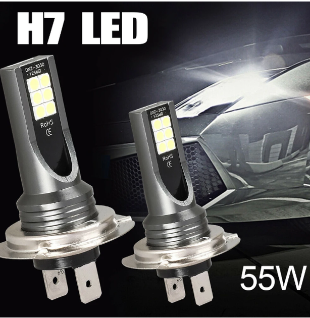 LED лампы H7 12 SMD 3030 6000 K для фар и противотуманных фар комплект 2 шт - изображение 8