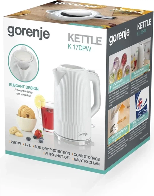 Електрочайник Gorenje 1.7л, Strix-контроль, білий матовий (00109477) - Фото 14 Електрочайник Gorenje 1.7л, Strix-контроль, білий матовий (00109477) - изображение 14