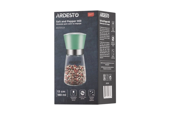 Млинок для спецій Ardesto AR2101GR 180 мл Прозорий/Зелений (00108793) - зображення 7