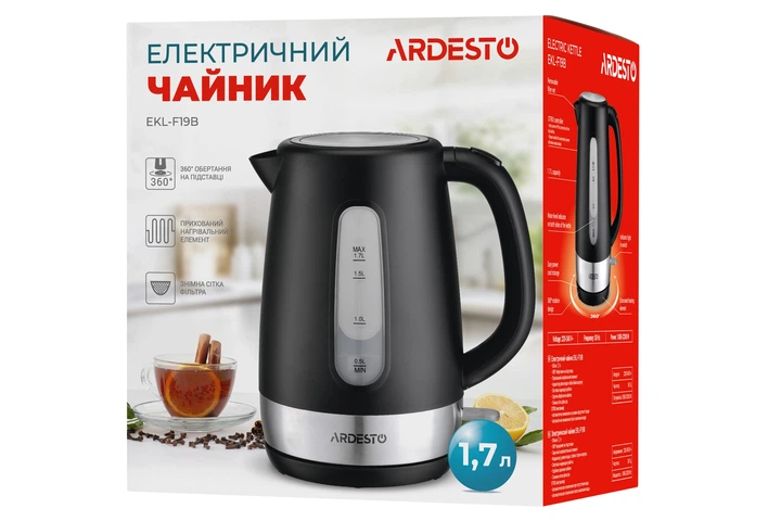 Електрочайник Ardesto 1.7л, Strix, пластик, чорний матовий (00109431) - изображение 10