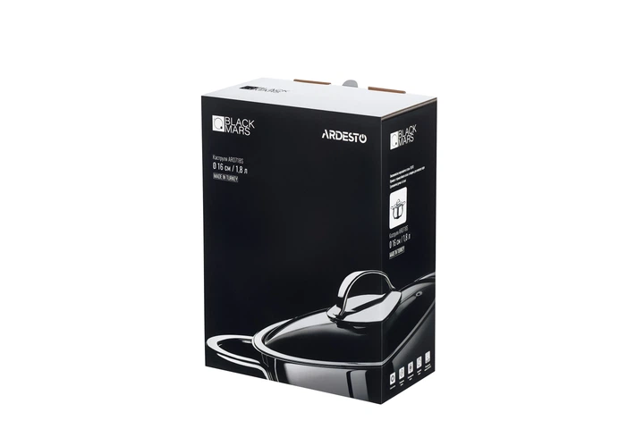 Каструля Ardesto Black Mars зі скляною кришкою нержавіюча сталь 1,8л 16см AR0718S чорна (00107427) - изображение 6