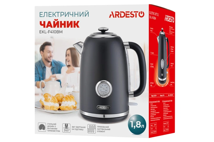 Електрочайник Ardesto Vintage Dream 1.8л, Strix, метал, чорний матовий (00109441) - зображення 9