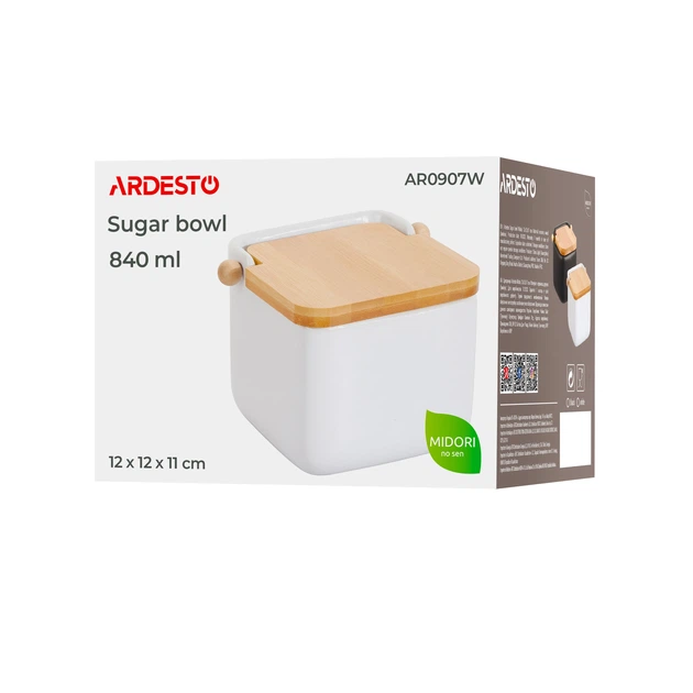 Цукорниця Ardesto Midori 12х12х11см, 840мл, кераміка, бамбук, біла (00113907) - изображение 7