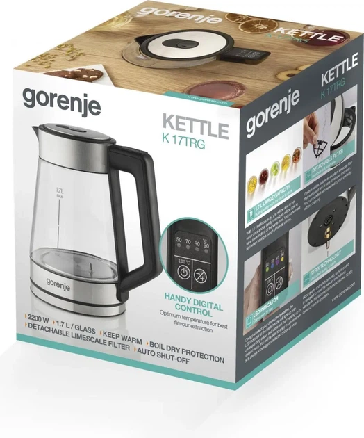 Електрочайник Gorenje 1.7л, 2,200 Вт, скло, нерж (00109487) - зображення 13