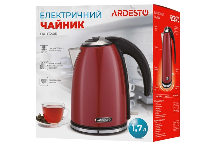 Електрочайник Ardesto 1.7л, Strix, метал, червоний глянець (00109438) - изображение 11