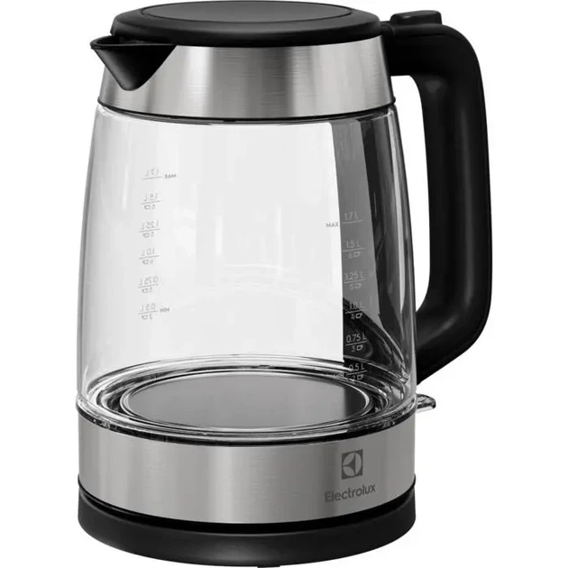 Електрочайник Electrolux 1.7л, Strix, скло, сріблясто-чорний (00109421) - Фото 1 Електрочайник Electrolux 1.7л, Strix, скло, сріблясто-чорний (00109421) - зображення 1