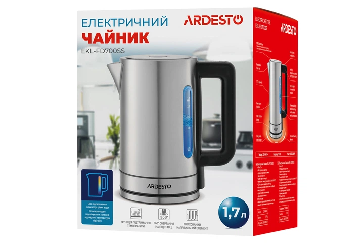Електрочайник Ardesto Steel Collection 1.7л, Strix, метал, сріблястий (00109445) - зображення 13