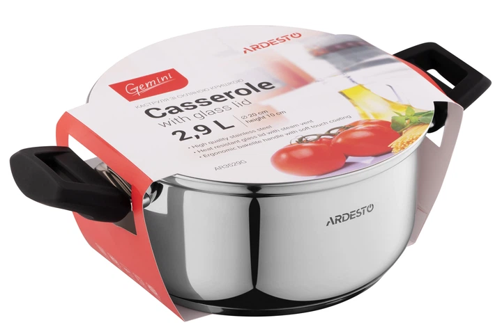 Каструля Ardesto Gemini Piemonte зі скляною кришкою нержавіюча сталь 2,9 л 20 см AR3529G (00107451) - Фото 4 Каструля Ardesto Gemini Piemonte зі скляною кришкою нержавіюча сталь 2,9 л 20 см AR3529G (00107451) - изображение 4