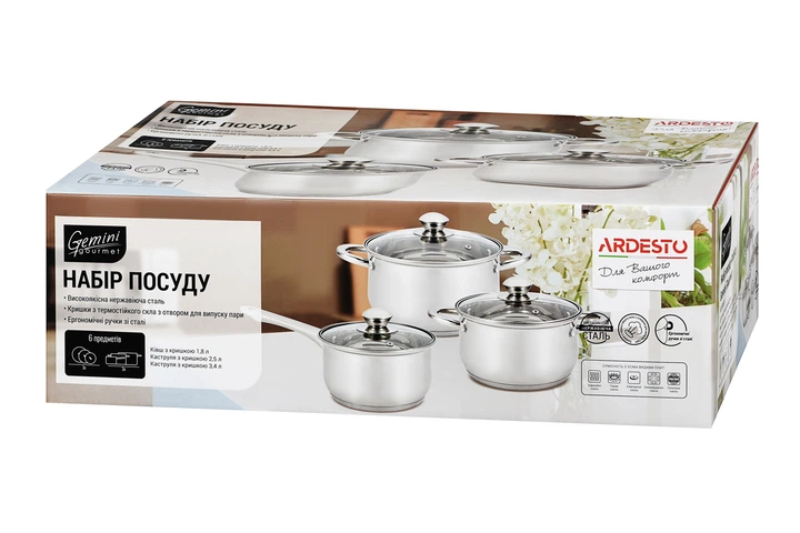 Набір посуду Ardesto Gemini Gourmet Varese нержавіюча сталь 1,6 л 16 см AR1906PS нержавіюча сталь (00114292) - зображення 5