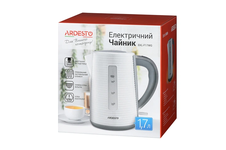 Електрочайник Ardesto White stripes 1.7л, Strix, пластик, біло-сірий (00109429) - зображення 5