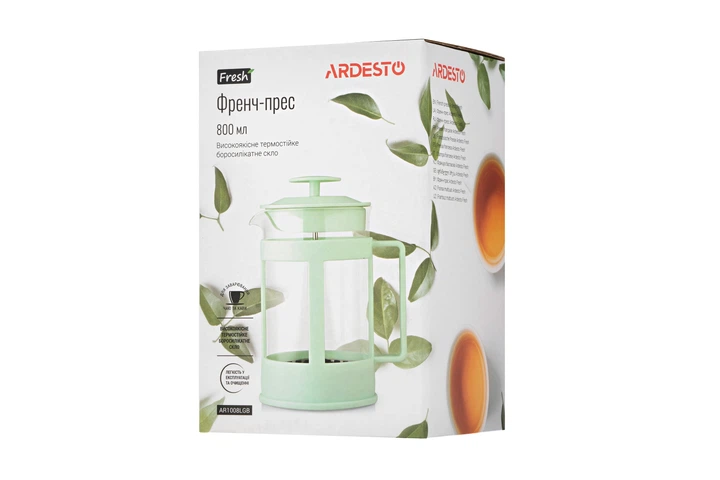 Френч-прес Ardesto AR1008LGB 800 мл Світло-Зелений (00108997) - Фото 3 Френч-прес Ardesto AR1008LGB 800 мл Світло-Зелений (00108997) - зображення 3