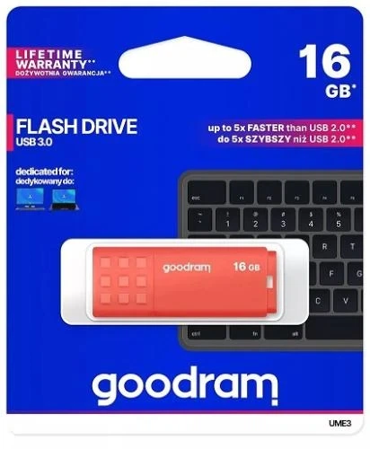 Флеш накопитель USB 16Gb Goodram UME3, Orange, USB 3.2 Gen 1 (UME3-0160O0R11) - Фото 3 Флеш накопитель USB 16Gb Goodram UME3, Orange, USB 3.2 Gen 1 (UME3-0160O0R11) - изображение 3