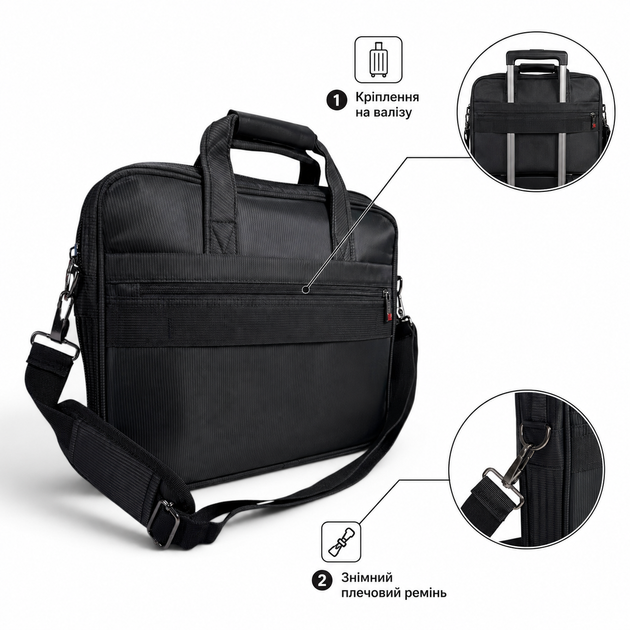 Сумка для ноутбука Leather RL1058 черная из CORDURA с креплением на чемодан Leather - изображение 3