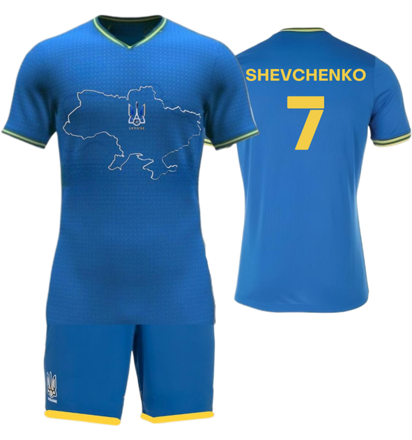 Форма футбольная детская Shevchenko (Шевченко) 7 Ukraine (Сборная Украины), сезон 24/25, 30 размер, рост 160-165 см, синяя - Фото 1 Форма футбольная детская Shevchenko (Шевченко) 7 Ukraine (Сборная Украины), сезон 24/25, 30 размер, рост 160-165 см, синяя - изображение 1