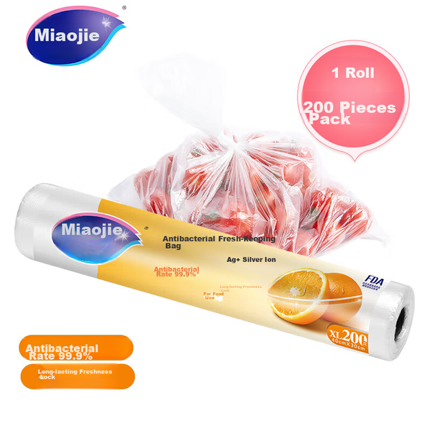 Антибактериальные пакеты для хранения продуктов MIAOJIE, перфорированные пакеты для кухни и холодильника, с ионами серебра, очень большой размер, 200 штук. - изображение 10