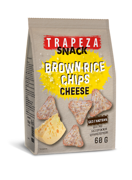 Чипсы из бурого риса со вкусом сыра Без глютена Trapeza 60 г - Фото 1 Чипсы из бурого риса со вкусом сыра Без глютена Trapeza 60 г - изображение 1