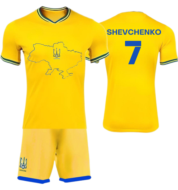 Форма футбольная детская Shevchenko (Шевченко) 7 Ukraine (Сборная Украины), сезон 24/25, 28 размер, рост 150-155 см, желтая - Фото 1 Форма футбольная детская Shevchenko (Шевченко) 7 Ukraine (Сборная Украины), сезон 24/25, 28 размер, рост 150-155 см, желтая - изображение 1