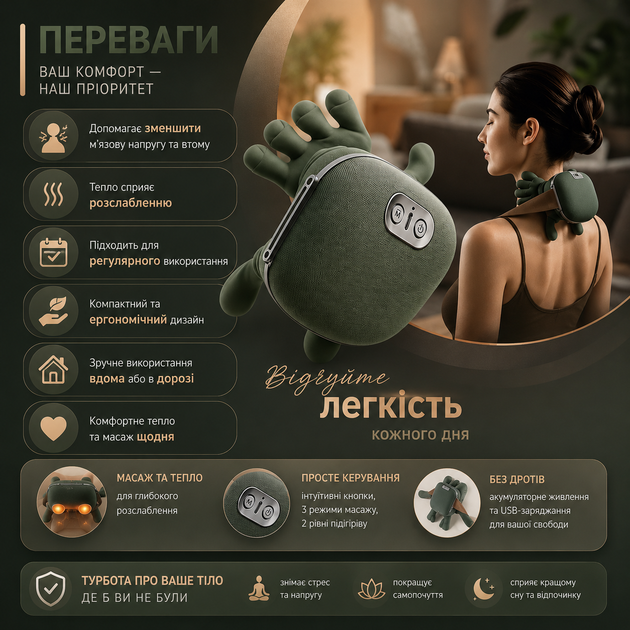 Электрический массажер A-Plus Neck Massager для спины, плеч и шеи - изображение 3