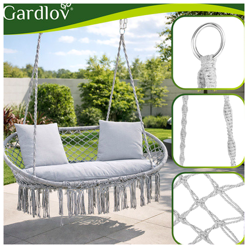 Качели двухместные 300 кг с подушками для сада серые Gardlov PR-392 - зображення 4