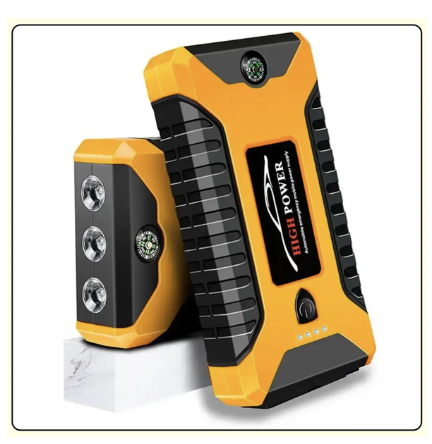 Пускозарядное устройство JX27 99800 mAh для авто Jumpstarter с LED фонарем и кейсом Желтый мощный автономный аккумулятор для запуска двигателя и зарядки гаджетов универсальный аксессуар для автомобилистов - изображение 6