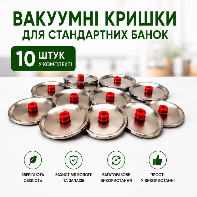 Вакуумные крышки для стандартных банок Многоразовые Комплект 10 шт - Фото 8 Вакуумные крышки для стандартных банок Многоразовые Комплект 10 шт - изображение 8