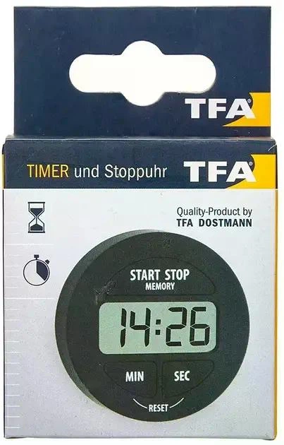 Кухонный цифровой таймер TFA Dostmann с секундомером черный - Фото 3 Кухонный цифровой таймер TFA Dostmann с секундомером черный - изображение 3