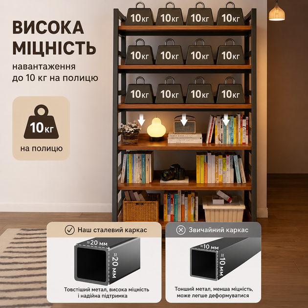 Книжный стеллаж Loft 120×32×192 см на 6 полок CA72A Deep Walnut - изображение 6