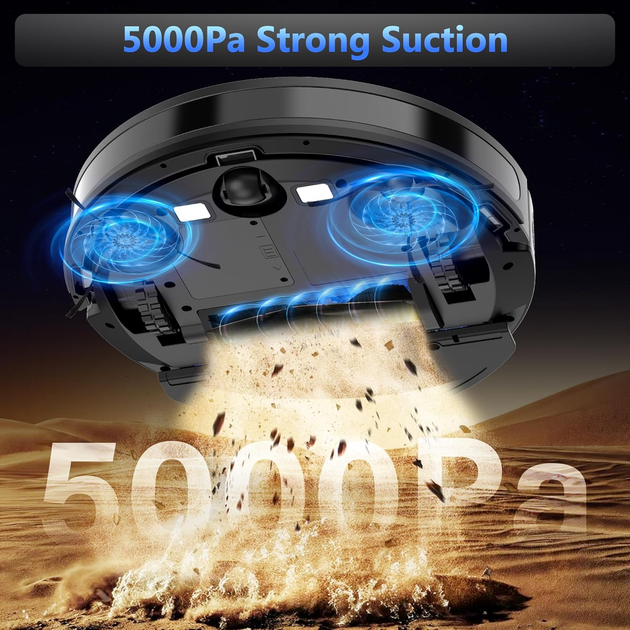 Робот-пилосос Tikom G8000 Max 5000Pa з вологим прибиранням, управління через додаток, для килимів і шерсті тварин - Фото 2 Робот-пилосос Tikom G8000 Max 5000Pa з вологим прибиранням, управління через додаток, для килимів і шерсті тварин - зображення 2