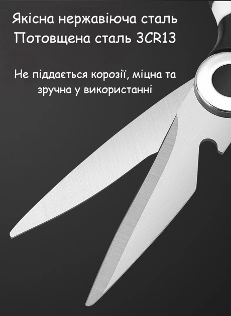 Кухонные ножницы многофункциональные для обработки птицы и овощей 20,5×8,1 см нержавеющая сталь 2CR13 черные U9730 - Фото 4 Кухонные ножницы многофункциональные для обработки птицы и овощей 20,5×8,1 см нержавеющая сталь 2CR13 черные U9730 - изображение 4