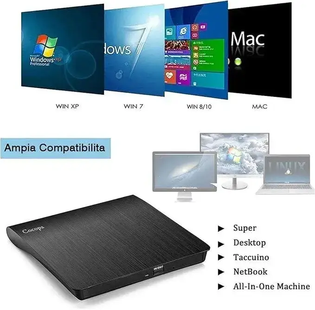 Внешний DVD-CD привод Cocopa External DVD/CD Drive BT638 Портативный DVD-CD привод чтения и записи дисков - изображение 5