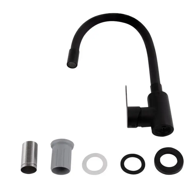 Кухонная мойка Lidz H6350BL 3.0-1.0 мм черная PVD с левым крылом, со смесителем с гибким изливом, сифоном, дозатором и корзиной - изображение 5