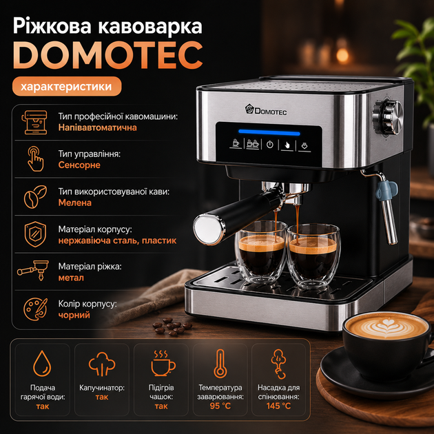 Професійна кавомашина для дому Domotec, 850 Вт - зображення 4