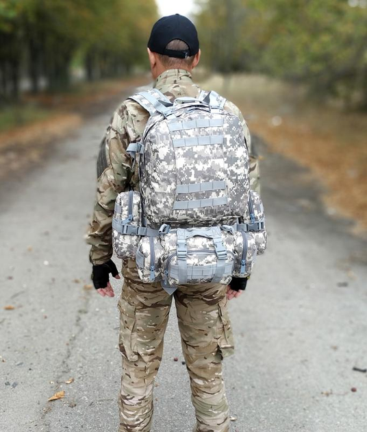 Рюкзак тактичний військовий штурмовий с подсумками и системой MOLLE 55л армейский мужской Sand - изображение 3