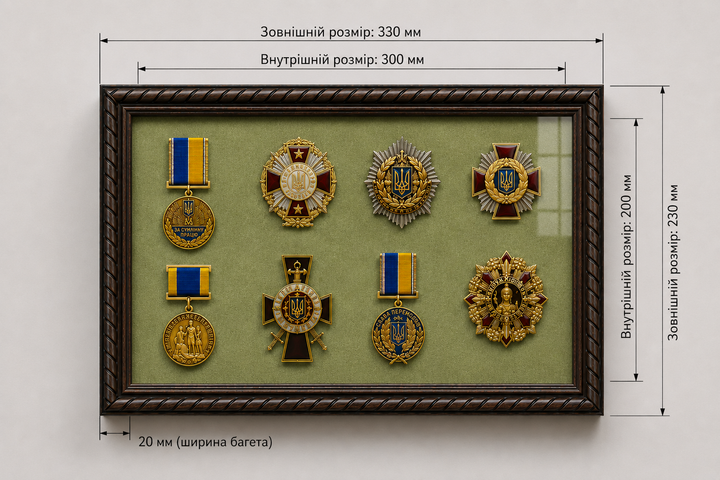 Рамка для военных Медалей и Наград (200х300х34 мм.) Багет пластиковый с текстурой дерева AM-2034-B84 (с защитным стеклом 1,5 мм, Оливковой бархатной /велюровой обивкой, задником ДВП с креплениями на стену, и ножкой, при необходимости) BagetiKo - Фото 3 Рамка для военных Медалей и Наград (200х300х34 мм.) Багет пластиковый с текстурой дерева AM-2034-B84 (с защитным стеклом 1,5 мм, Оливковой бархатной /велюровой обивкой, задником ДВП с креплениями на стену, и ножкой, при необходимости) BagetiKo - изображение 3